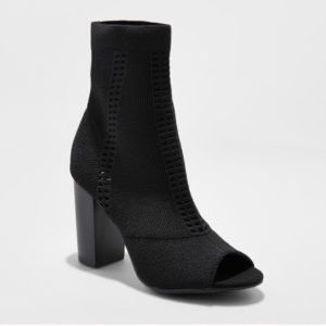 Black peep toe sock booties